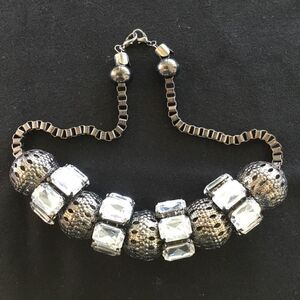 Large bead and rhinestone gunmetal grey necklace, collar style. J0005